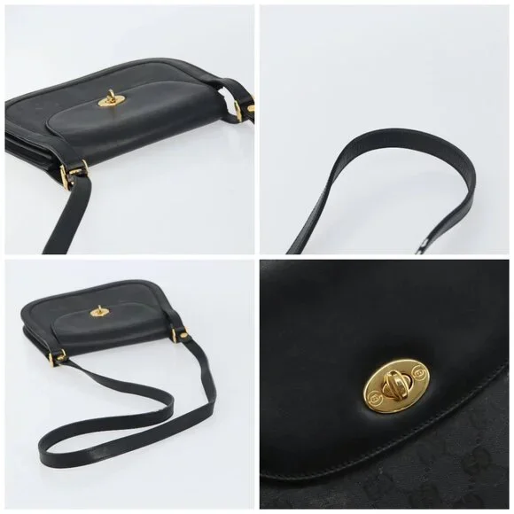 GUCCI GG Supreme Shoulder Bag PVC Leather Black Gold 001 084 0905 Auth BA8623